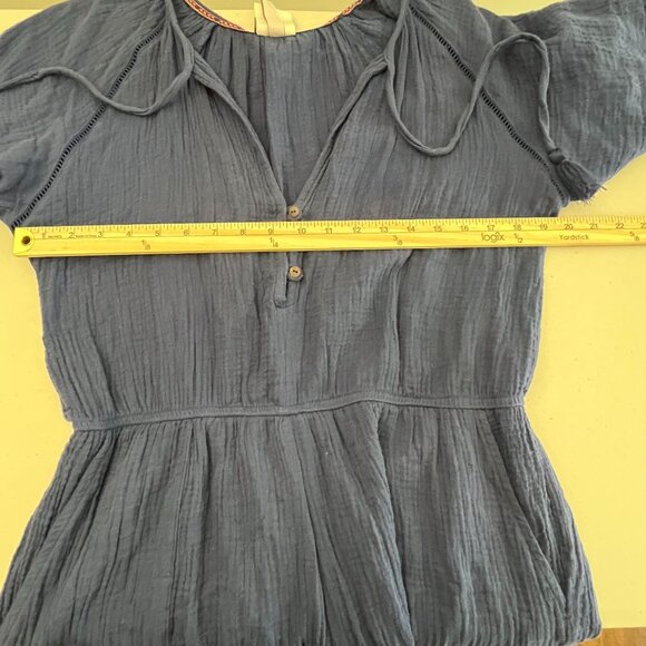 Knox Rose Womens Navy Blue Gauze V-Neck Romper Shorts Size L Puff Sleeve - Picture 16 of 16